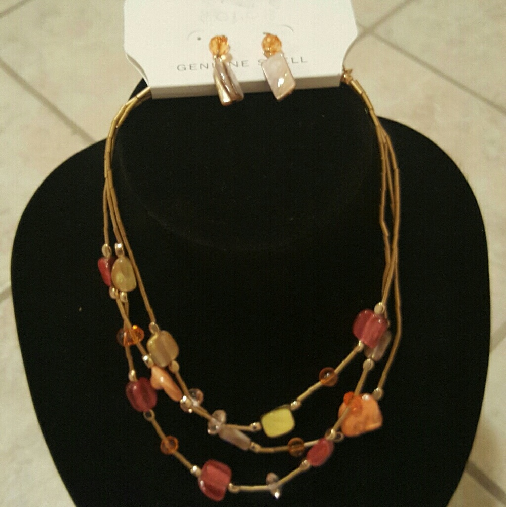 Multi-color genuine shell Earrings/Necklace set